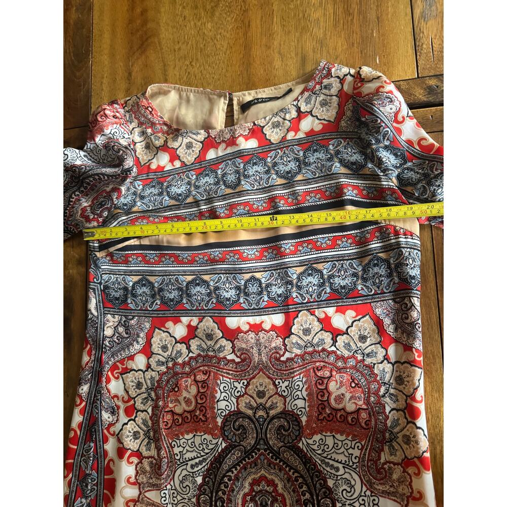Ark & Co Paisley Print Shift Dress Boho Red Beige Medium - Picture 8 of 11